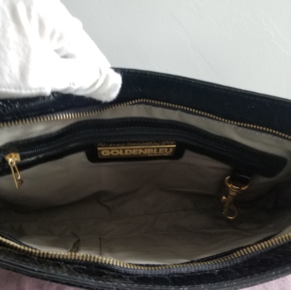 Vintage Y2K Black Patent Leather Clutch Goldenbleu Tiffany Oversized Zippered - Picture 5 of 12